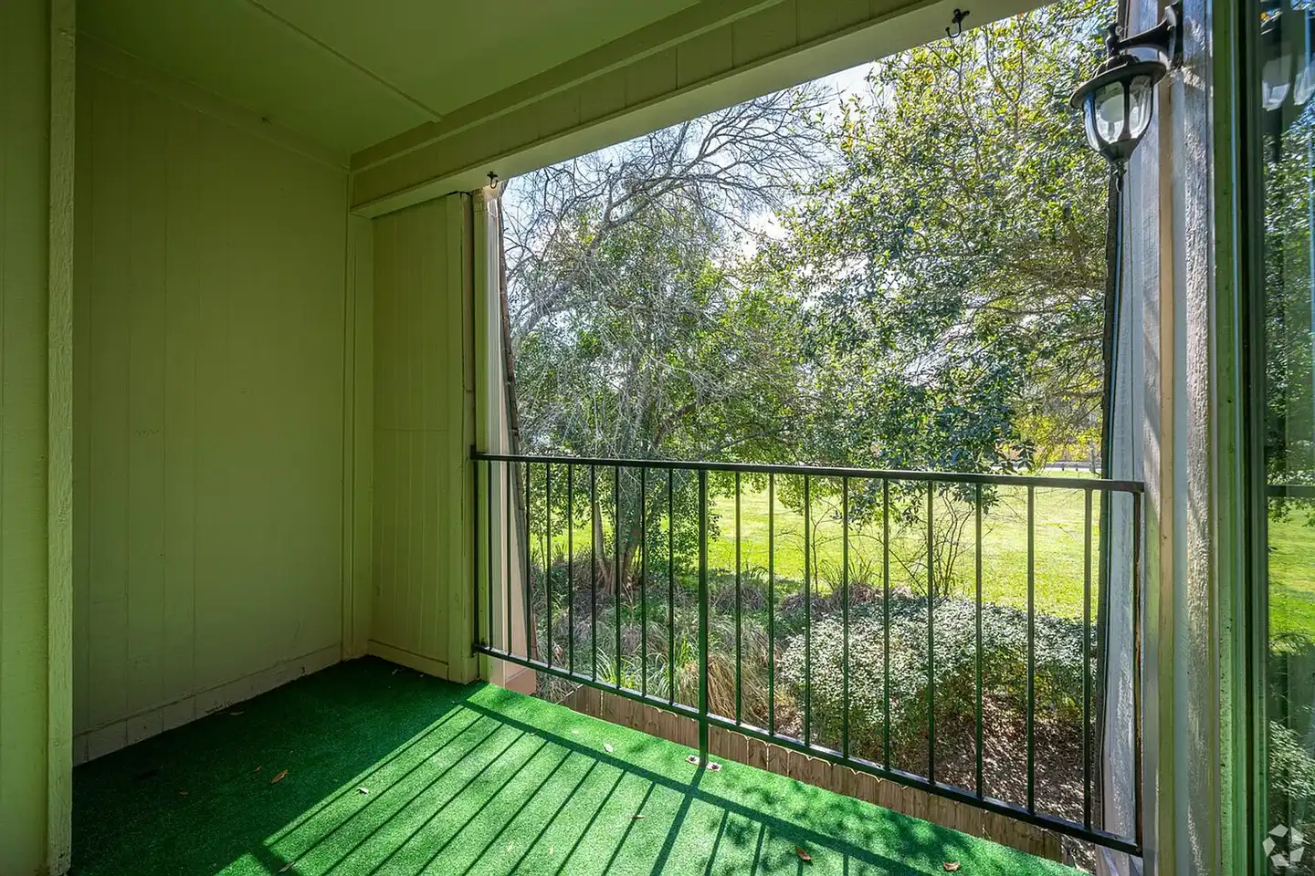 Private covered patio over the lawn